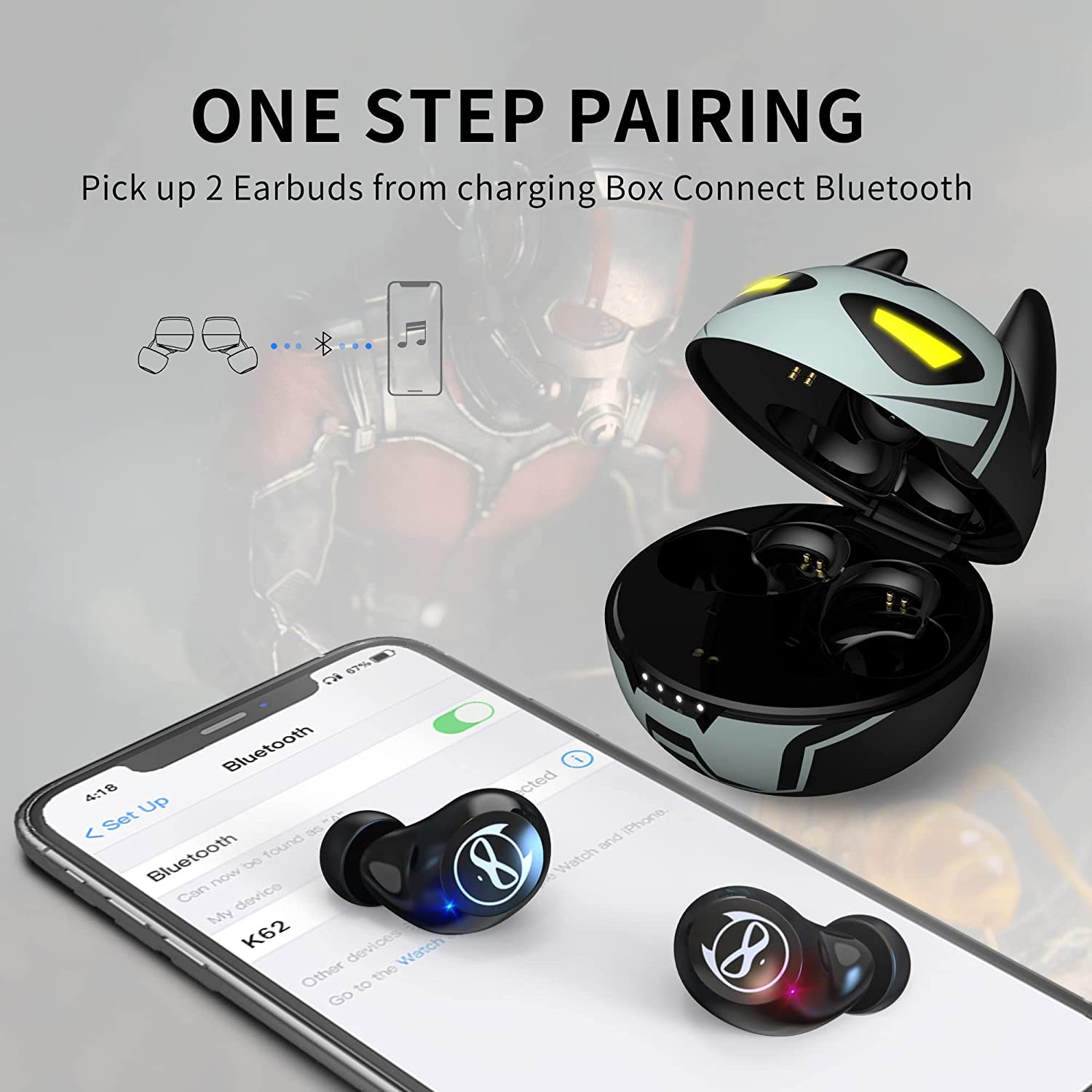 Bezprzewodowe słuchawki douszne dla dzieci i dorosłych, urocze wzornictwo, dla chłopców, Bluetooth 5.0, wodoodporne, sportowe słuchawki stereo z mikrofonem, do urządzeń iPhone/Android