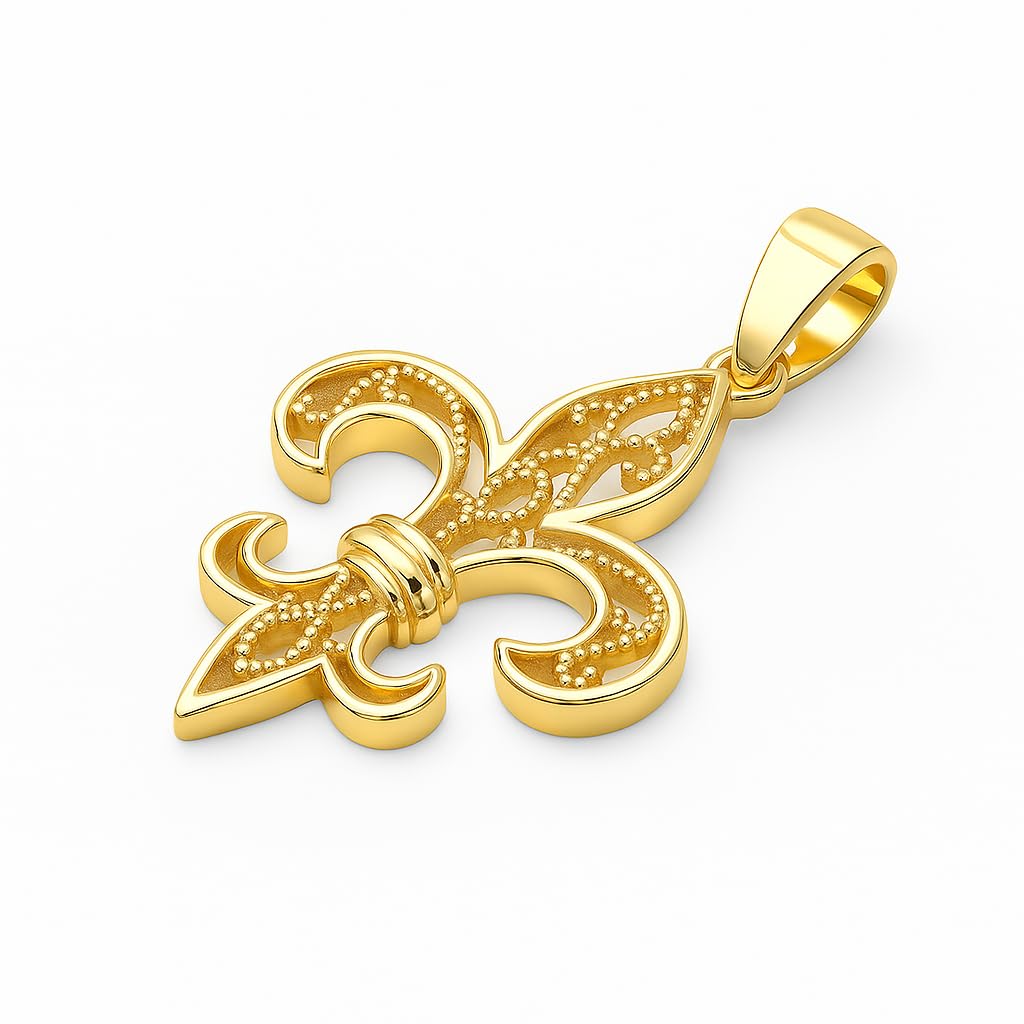 Pendentif filigrane en Plaqué Or 3 mirons 18k - Fleur de Lys (30 MM)