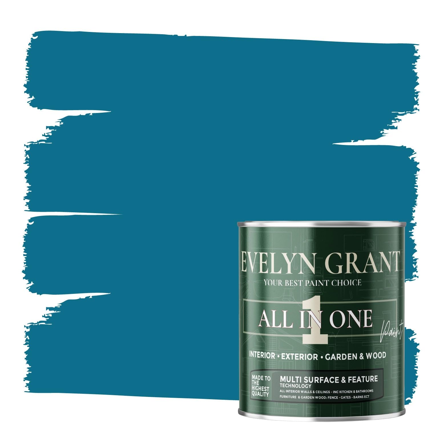 Evelyn Grant All-IN-ONE Paint & Primer - Multi-Surface Paint For Interior Walls, Outdoor Garden & Exterior Walls, Wood Furniture | High Durability Multi-Feature - Deep Blue - 2.5L - Matt — image 1