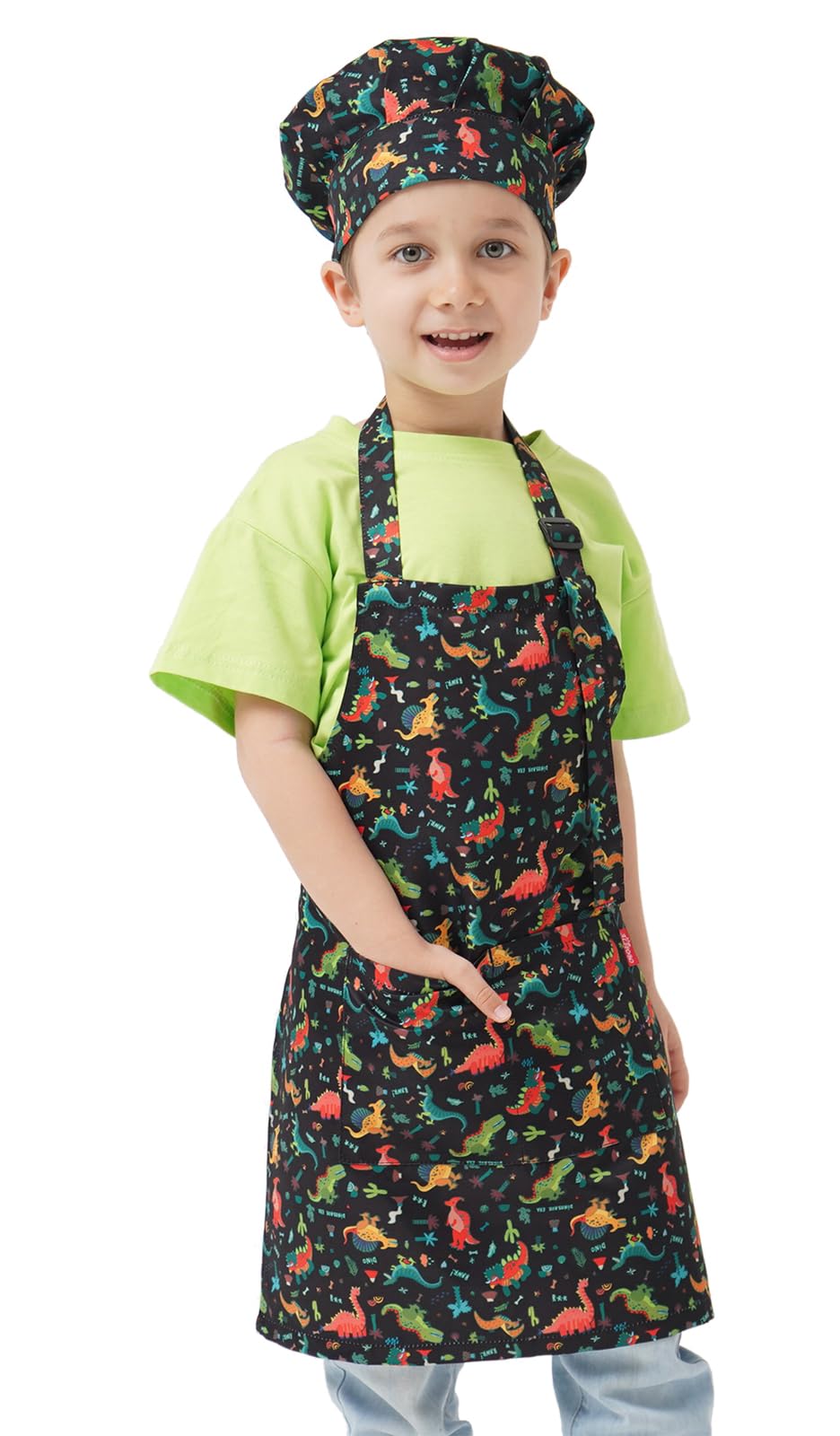 Kinderschürze und Kochmütze, Kochschürzen für Kinder, mit 2 Taschen, für Jungen, Mädchen, Kleinkinder, Malen, Backen
