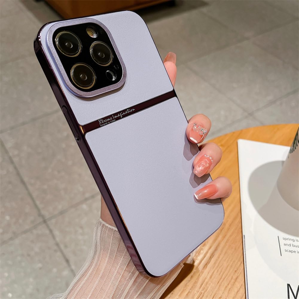 Étui en cuir iPhone 13 Pro avec placage business chic violet