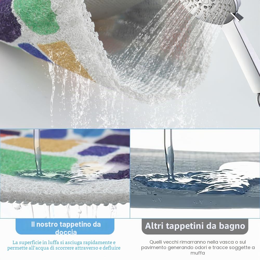 Tappetino da Doccia Antiscivolo 60 x 60 cm, Tappetino Doccia in Luffa Anti Muffa, Tappetino Antiscivolo con Fori di Drenaggio per Box Doccia Bagno Area Umida
