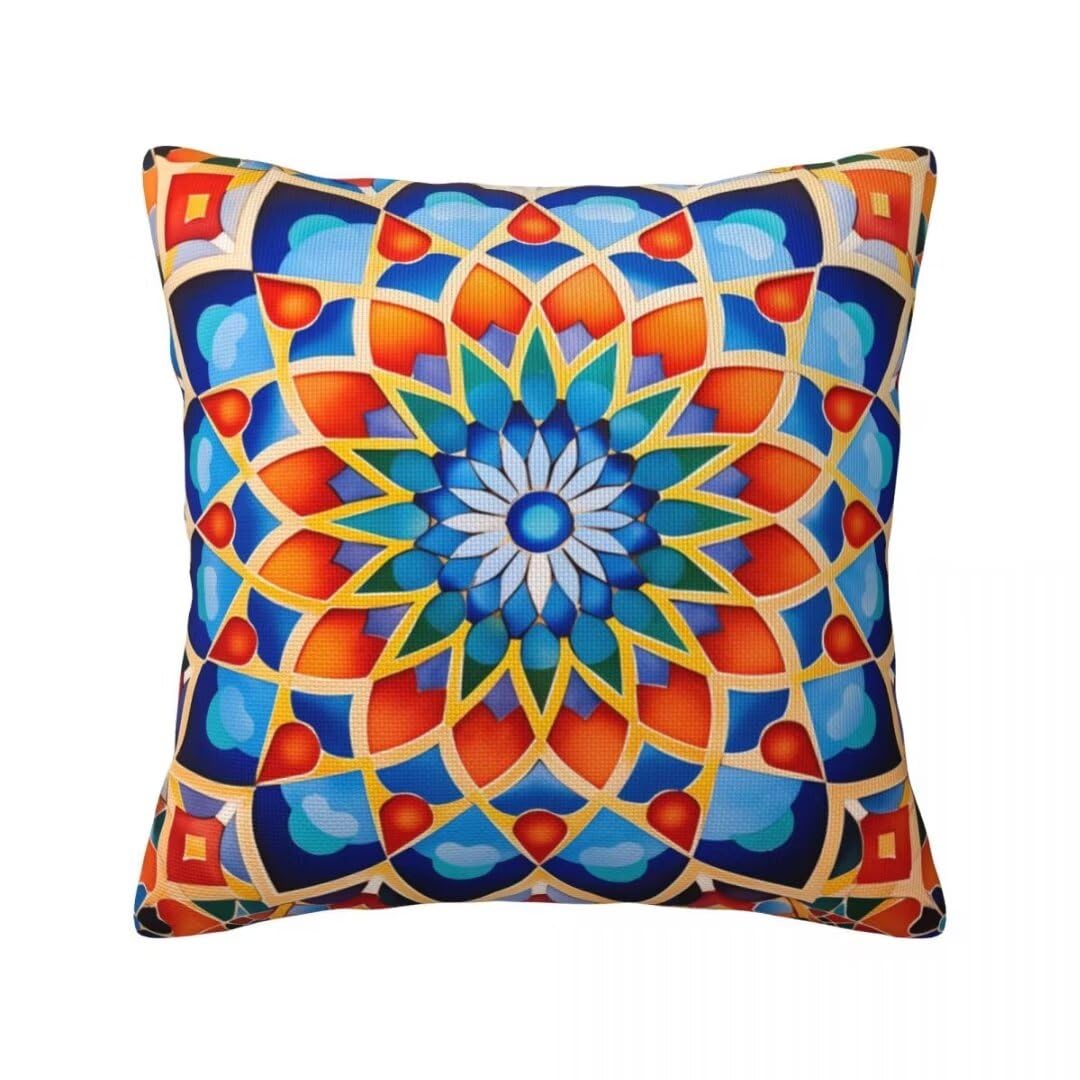 Kissenbezug 65x65 cm 2er Set Outdoor Kissen Mandara Sofakissen Leinen Kissenbezüge Dekokissen Bunt Zierkissen & -hüllen Deko Kissen Quadratisch Pillow Cover für Sofa Schlafzimmer Zuhause Gifts -LY543