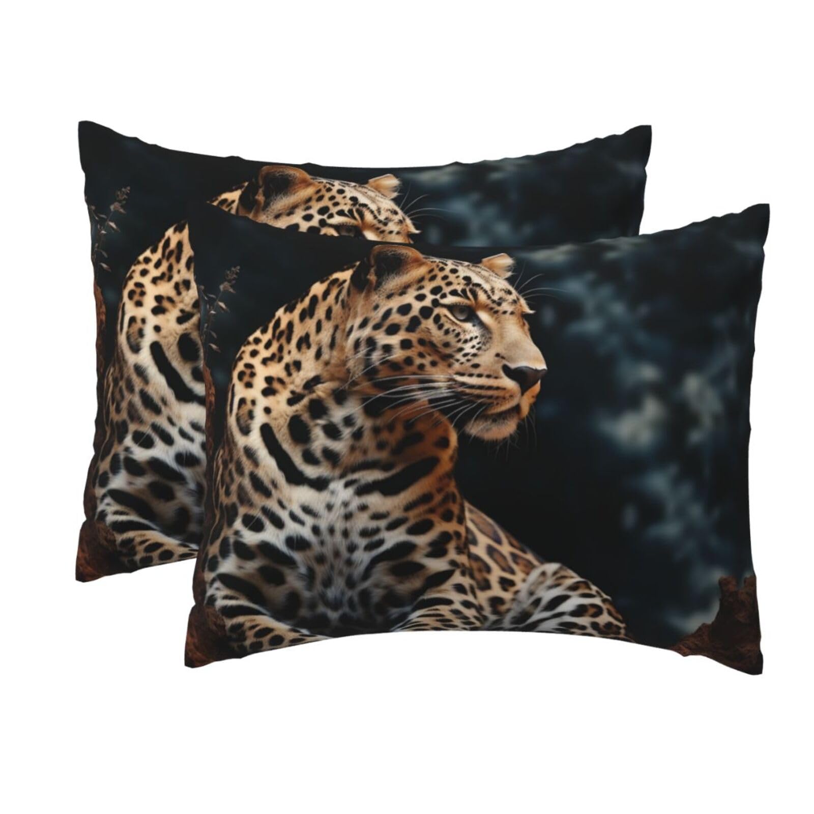 2 Pack Standard Size Pillow Cases for Hair and Skin Soft Breathable Pillow Case Covers with Hidden Zipper A Leopard Sits Pillowcase 20x26 Inches Pillow Cover for Sleeping Gift