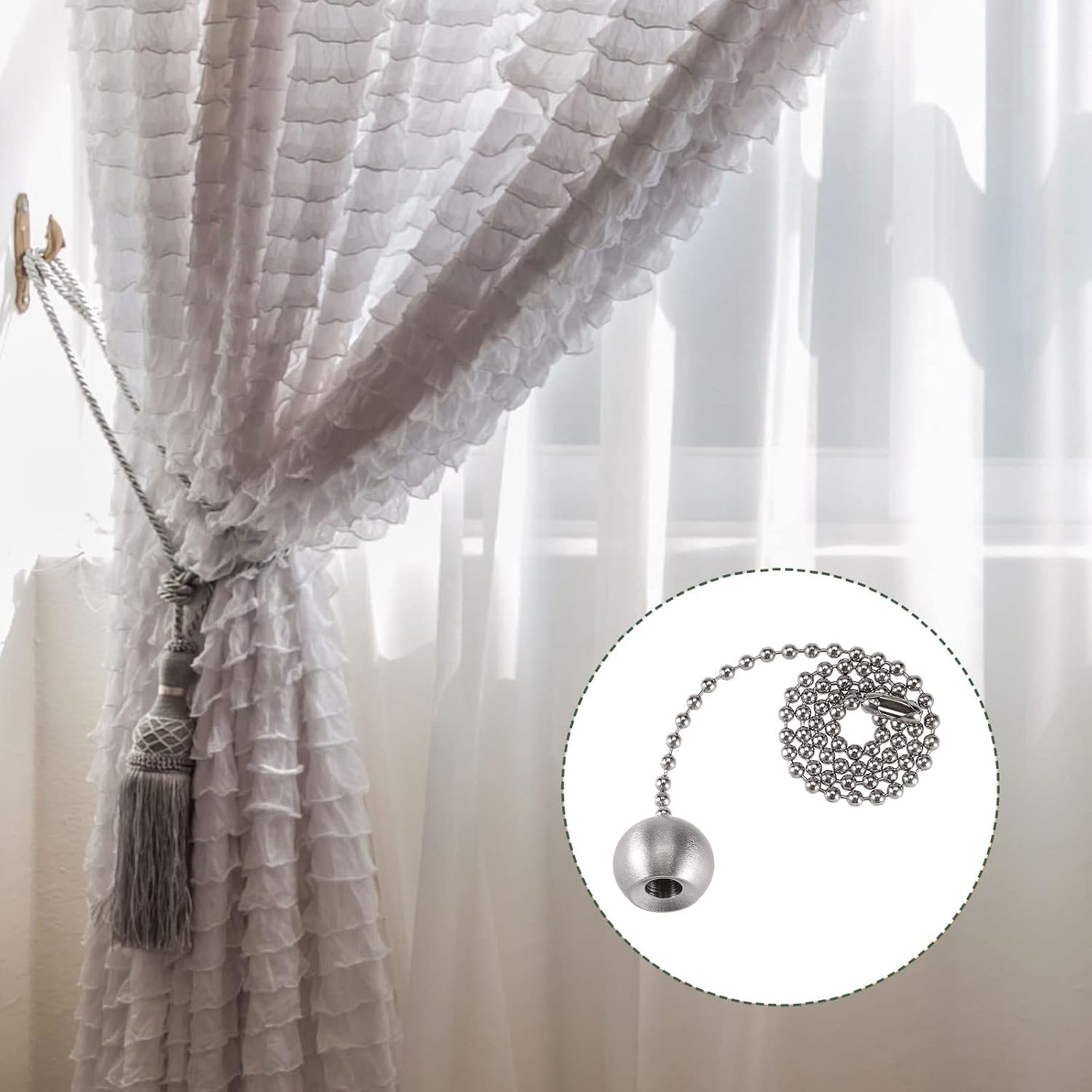 YOKIVE 2 Pcs Ceiling Fan Pull Chain, Chain Decorative Extensions with Nickel Ball Lamp Ornaments, Great for Fans, Ceiling Lamp, Home (Silver, 12-Inch)