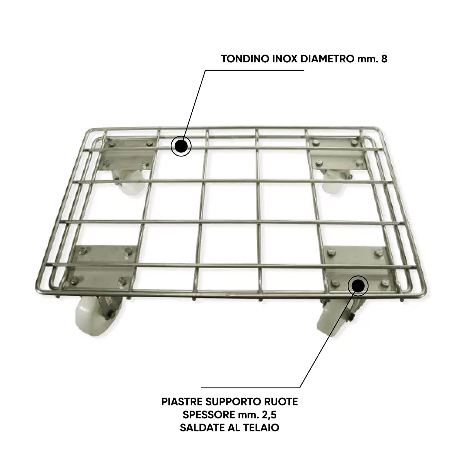 Carrello Pianetta Grigliato cm.62x41x15 CON 4 RUOTE | Movimentazione di carichi fino a 350 kg | Carrelli ristorazione Acciaio Inox | SENO & SENO