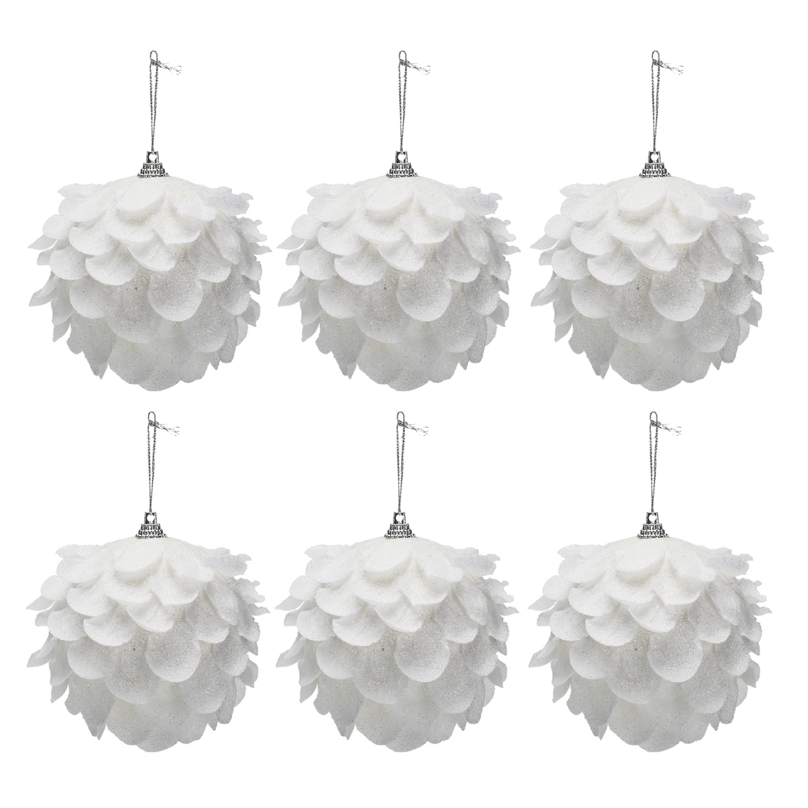 Bolas de Navidad, suministros de decoración, 6 piezas colgantes de bolas de Navidad, bolas colgantes de espuma con purpurina blanca como la nieve de 3,9 pulgadas con pétalo, adornos de bolas de árbol