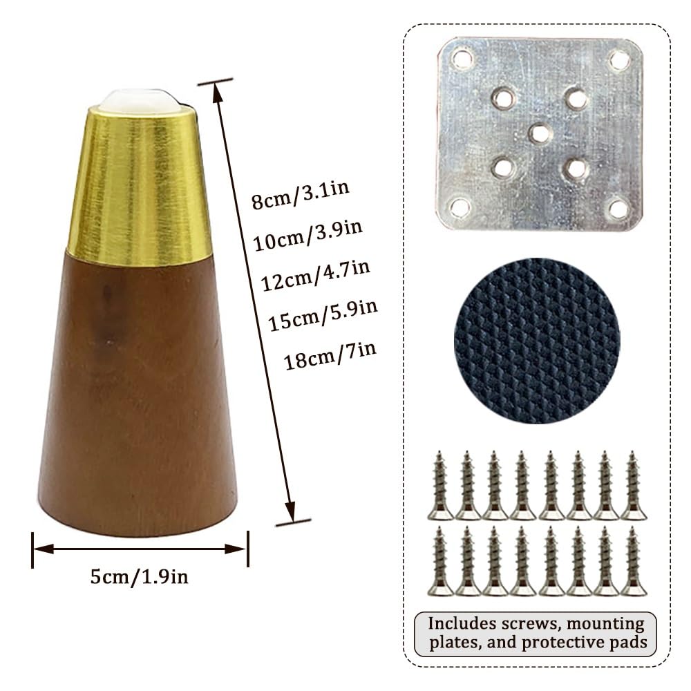 Genérico Juego 4 Patas De Madera Maciza, 8 CM Muebles Patas Cónicas De Repuesto Pies De Soporte para Silla, Sofá, Tocador, con Base Antideslizante Atornillada(Walnut,15cm(4pcs))