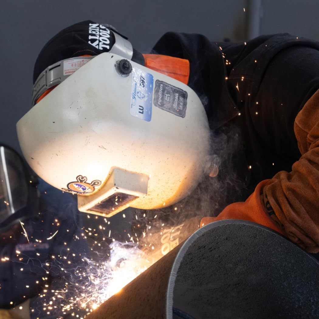 KLEIN TOOLS 60898 Flame-Resistant Welding Cap, Cotton Protective Hat with Wide Neck Bill and Sweat-Absorbing Padding Orange,Black