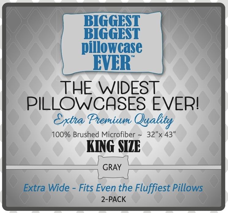 Extra Large Pillowcase. 32” Inches Wide. Biggest Pillowcase Will Comfortably Fit Even The Biggest Pillows. Extra Soft Microfiber. Queen Grey 2-Pack
