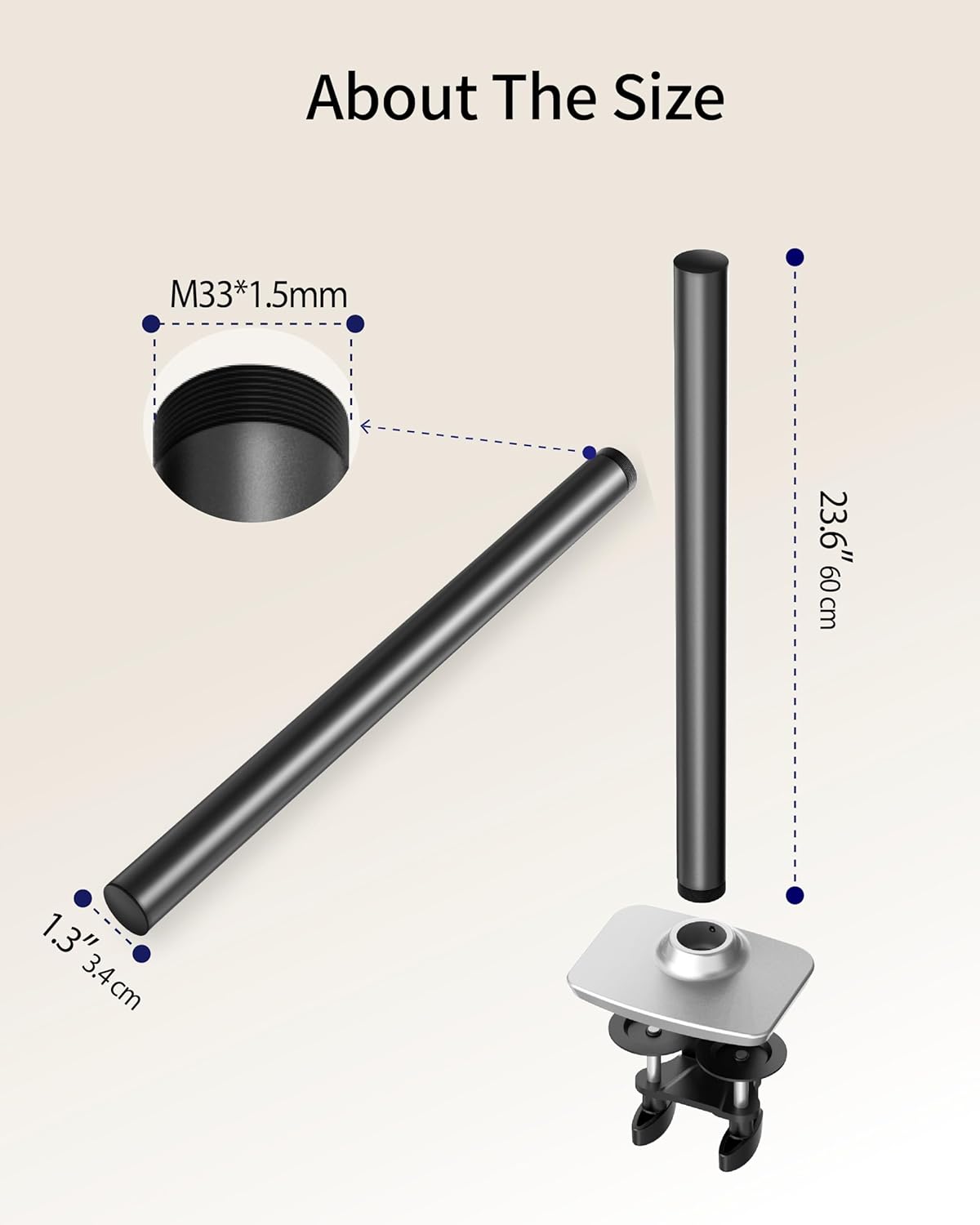 Mounting Pole for Monitor Stands, 23" Tall Center Pole, Only for The E-Series of Ergounion Monitor Mounts, Black