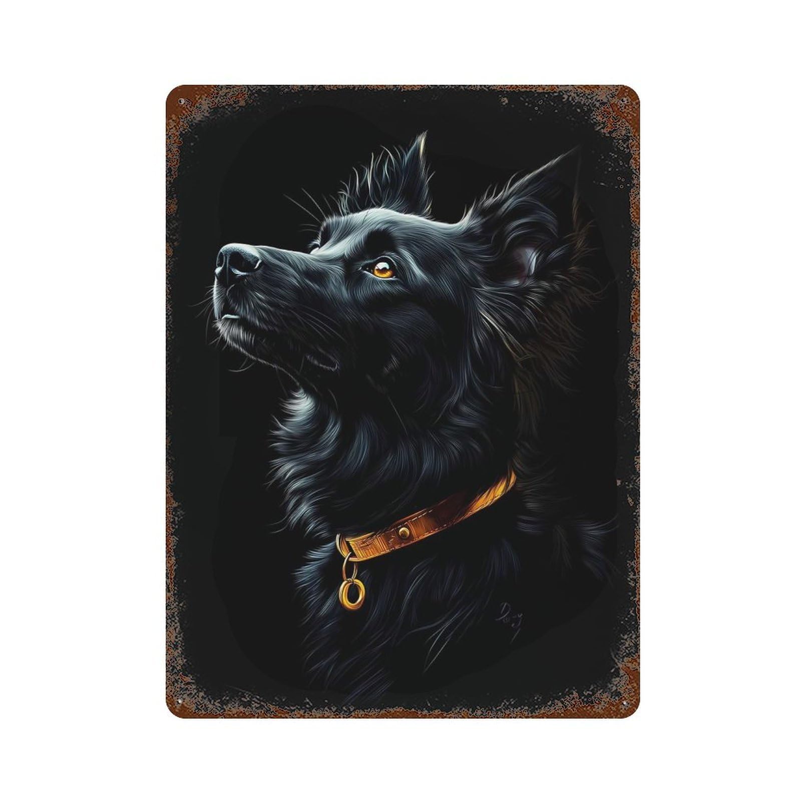 Black & Gold Australian Shepherd Rust Effect Tin Sign 15.7"x11.8", Industrial Home Decor for Garage, Pub Or Kitchen