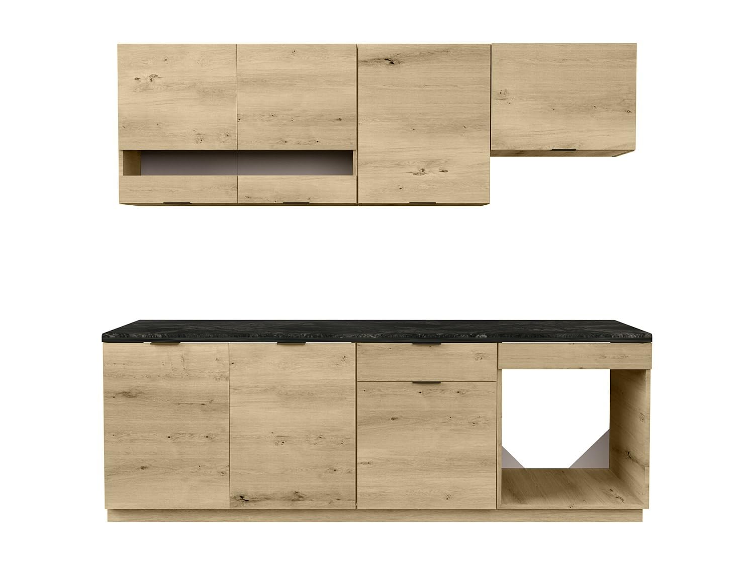 Vente-unique - Cuisine compléte - avec Plan de Travail 200 cm - Naturel et Anthracite - CARMEO
