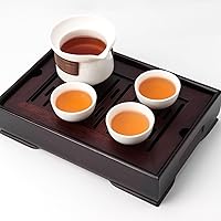 Vista 2 de Mini Bamboo Chinese Tea Tray - 11 x 7 inch Japanese Tea Serving Tray, Small Gongfu Tea Table Set with Reservoir Type Water Storage Box (M)