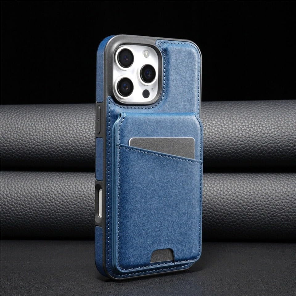Housse iPhone 15 Pro Max portefeuille magnétique bleu cuir 6.7