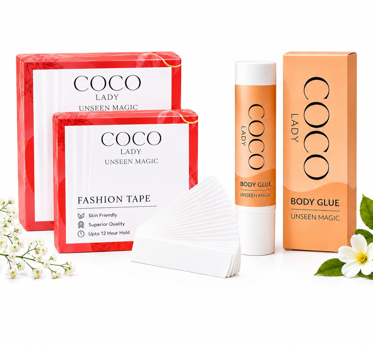 Fashion Tape & Body Glue Combo for Women | Invisible Clothing Tape with Body Adhesive Glue | Strong Hold Fashion Support Kit | Skin Friendly-image-30
