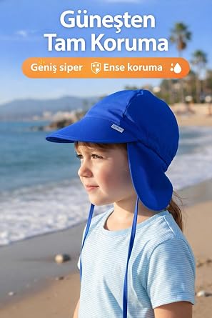 Yorni Bebek Güneş Şapkası, Ense Korumalı, Boyundan Bağlamalı, Ayarlanabilir, Hafif ve Nefes Alabilir, Deniz & Havuz Uyumlu, Unisex Çocuk Şapka (0-8 Yaş)