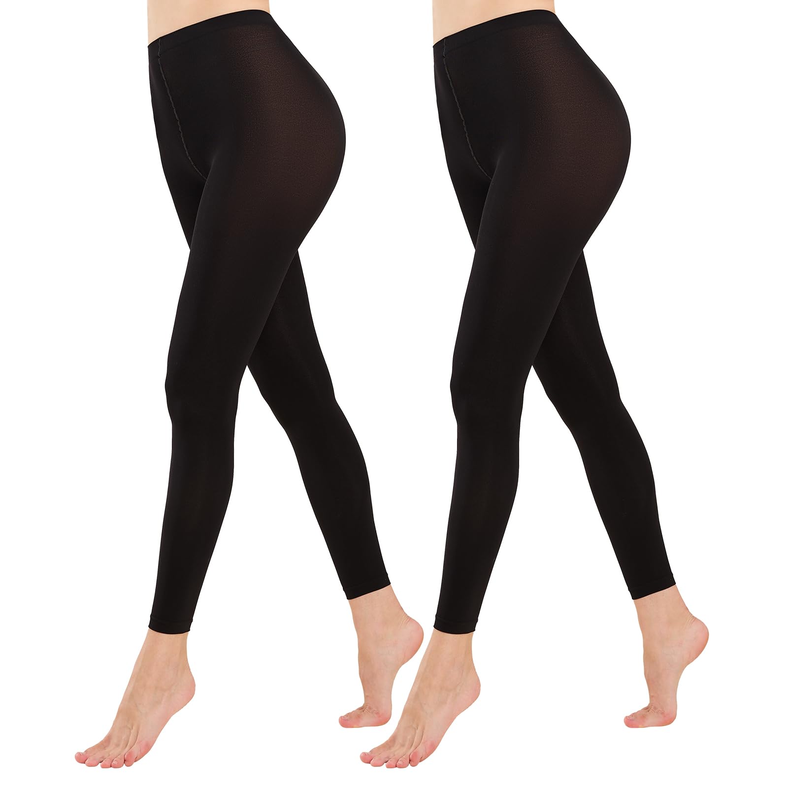 Manzi Women's Black Footless Tights For Dance Daily Opaque Pantyhose 80D In 2 Pairs L-Xl