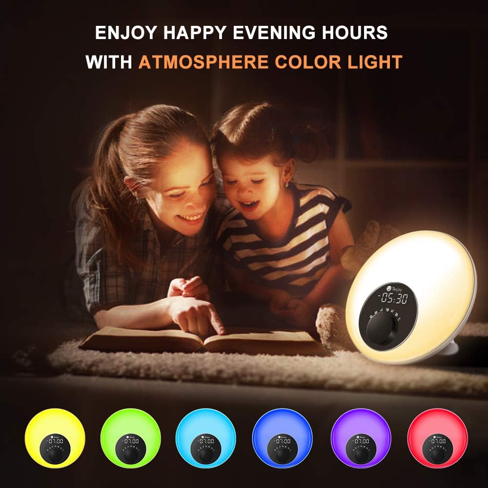 Exclusive Discount 80% Offer Tekjoy Wake Up Light Sunrise Alarm Clock LED Digital Wakeup Alarm with Sunrise and Sunset Simulation, FM Radio, Sleep-Aid Function, 7 Color Lights, Snooze Function, Night Light for Kids & Adults Review Product Tekjoy Wake Up Light Sunrise Alarm Clock LED Digital Wakeup Alarm with Sunrise and Sunset Simulation, FM Radio, Sleep-Aid Function, 7 Color Lights, Snooze Function, Night Light for Kids & Adults