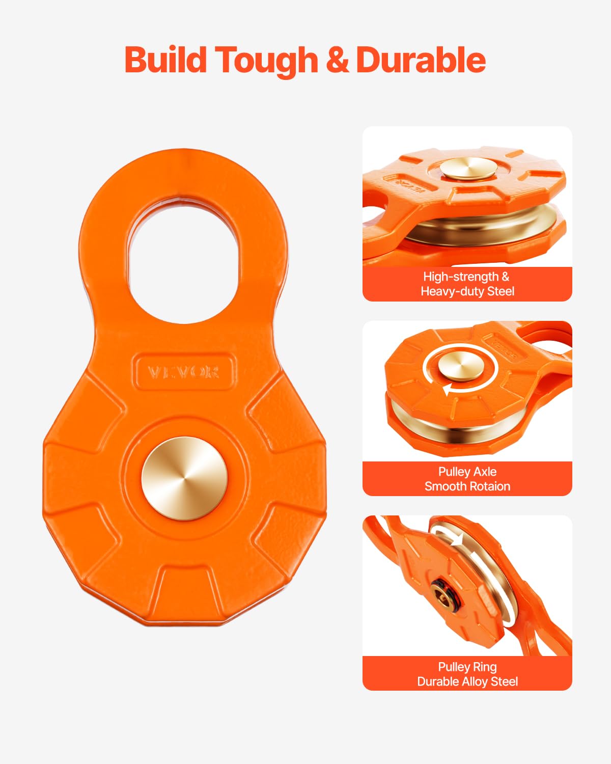 VEVOR Bloc d'arrachage, capacité de 30 T, poulie de mouflage pour corde de 10 à 14 mm, accessoire de récupération tout-terrain robuste pour le remorquage et la récupération sur camion tracteur VTT UTV