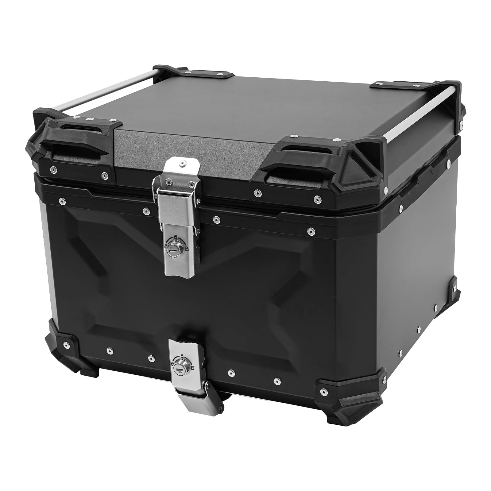 55L Motorrad Topcase, Wasserdichter Motorradkoffer aus Aluminiumlegierung mit Sicherheitsschloss, Universal Motorrad-Heckbox für Helme, Kleidung & Reisegepäck, Schwarz