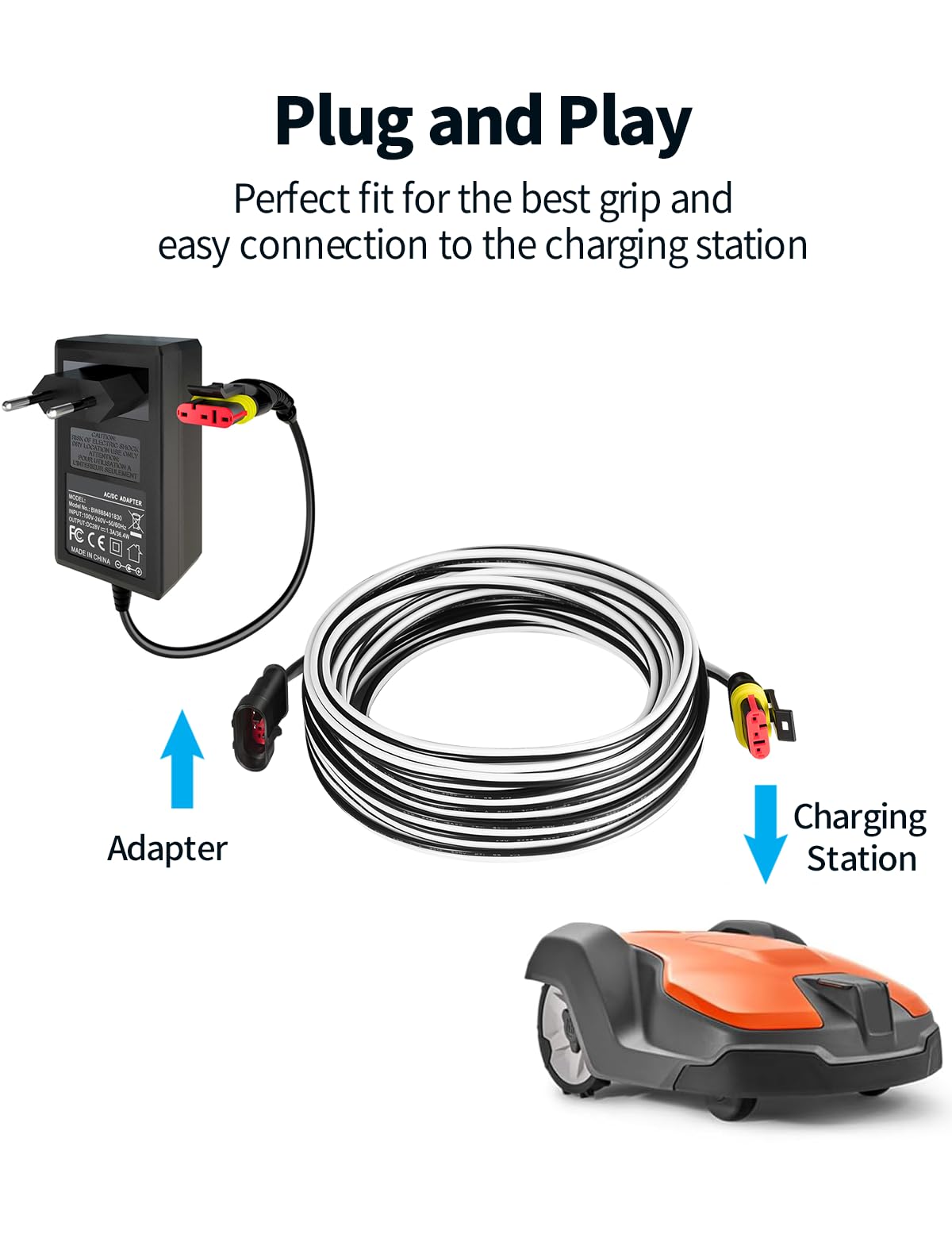 5 Meter Ladekabel für Transformator Stromversorgung und Ladestation, kompatibel mit Husqvarna Automower 320 330x 2013-2015, 105 305 310 315X 405X 415X 420 430X 2015+, für Gardena 2016+ Mähroboter, 5M