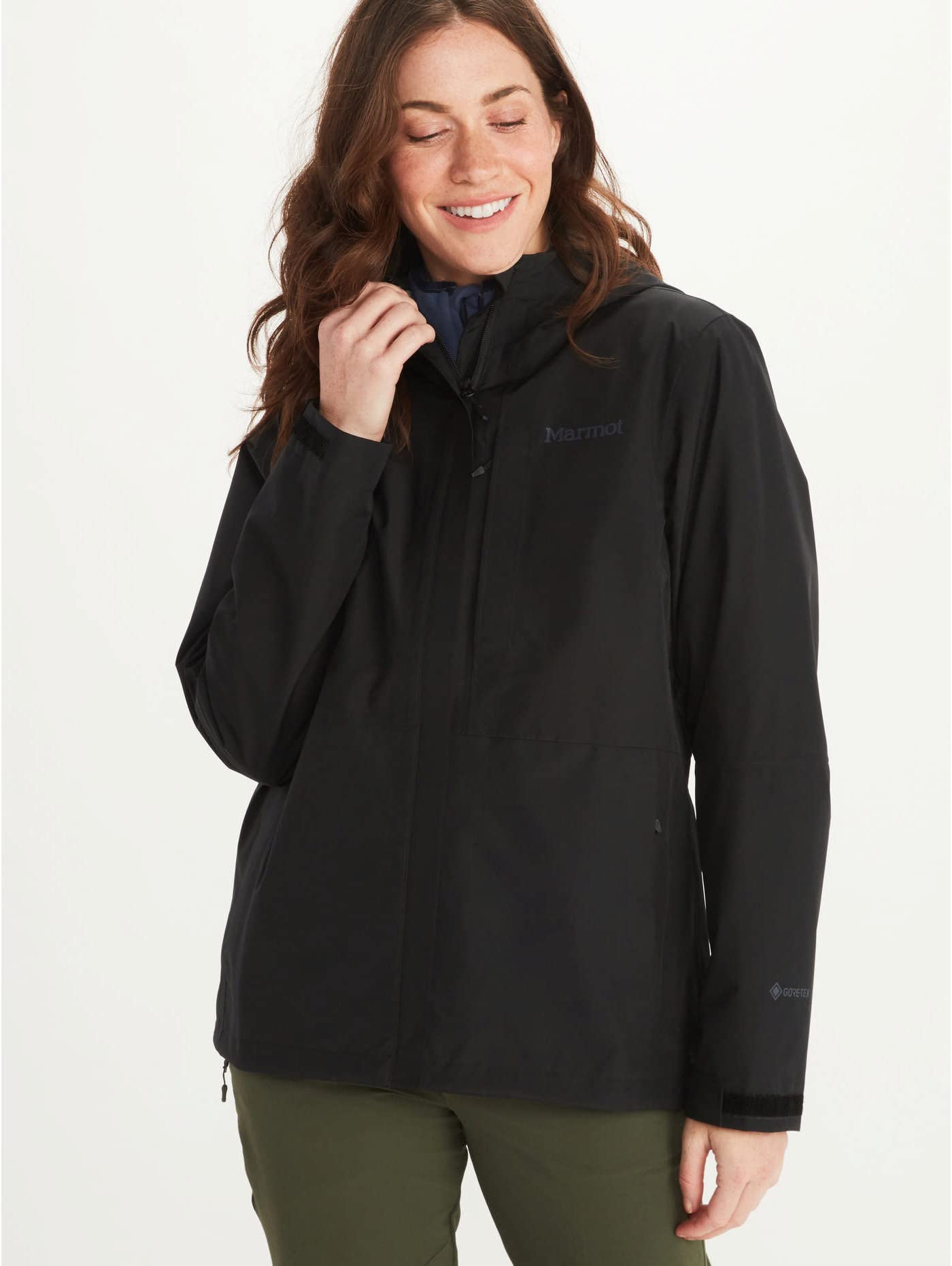 Marmot Kobiety Wm's Minimalist Jacket, Wodoodporna kurtka przeciwdeszczowa GORE-TEX, oddychający płaszcz przeciwdeszczowy z kapturem, lekka wiatrówka hardshell na wędrówki, Black, S