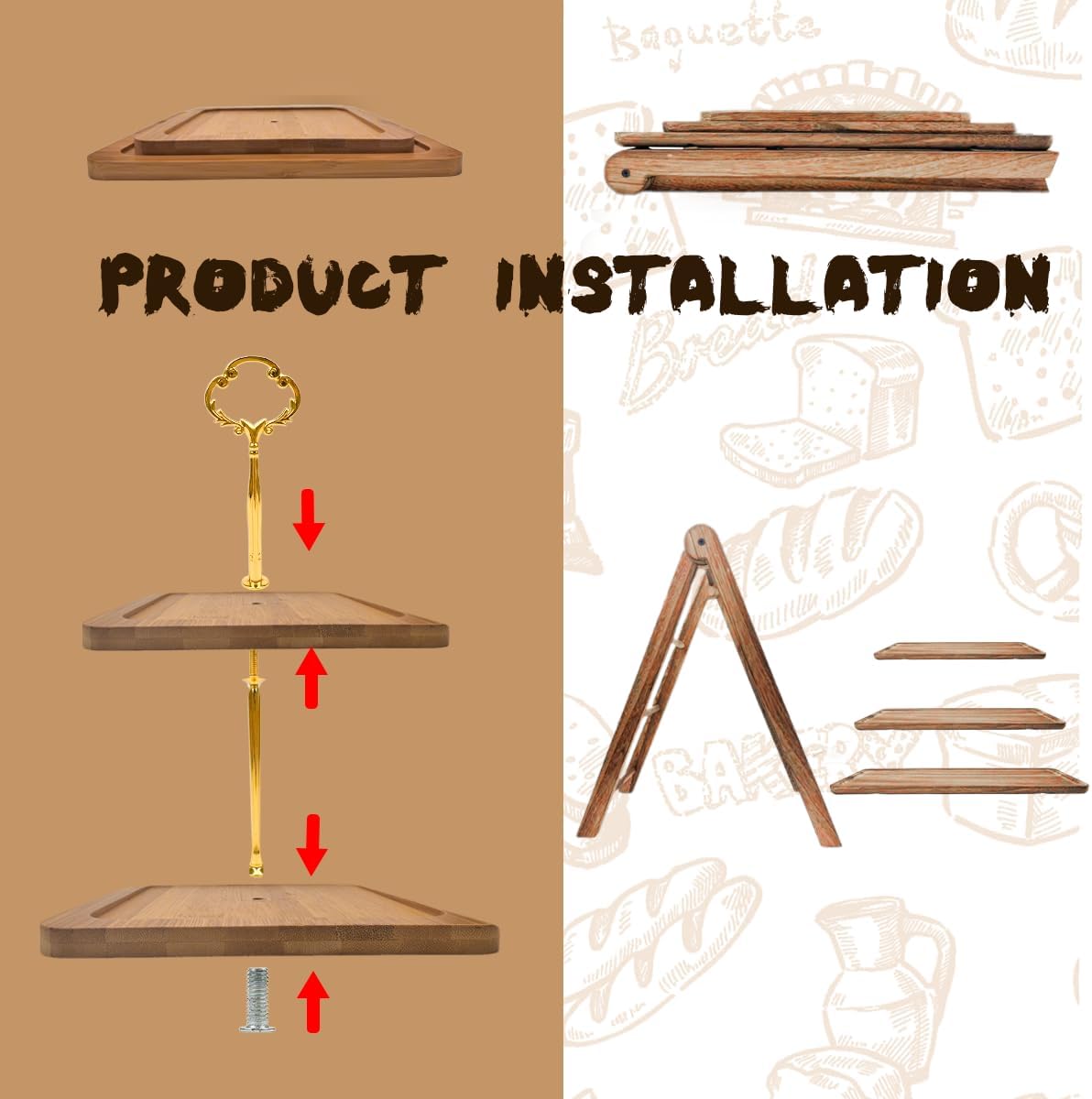 6 Pcs Wooden Dessert Table Display Set, 2 Tier Cupcake Stand 3 Tier Cake Tower, Rustic Wooden Serving Platter for Tea Party, Wedding, Farmhouse Decor, Birthday Dessert Table Display - Image 5