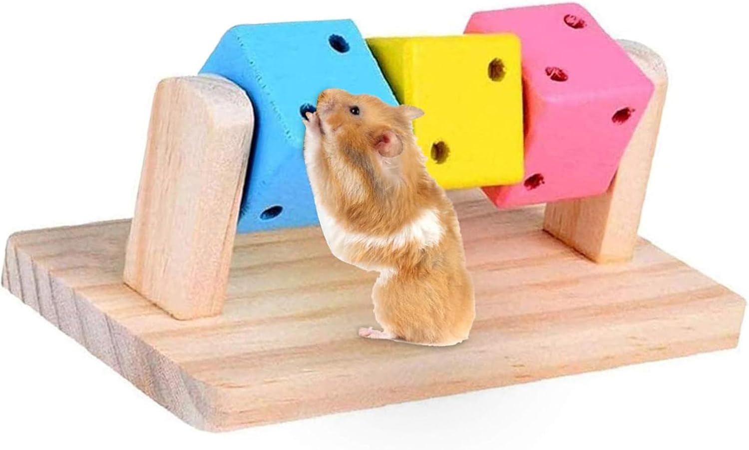1 Pcs Natural Birch Wood Hamster Chew Cube & Gnawing Platform for Dental Care, Small Animal Enrichment Toy for Chinchilla, Rabbit, Gerbil, Mouse – Stackable Wooden Chewing Toy