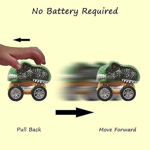 Miniatura 2 de PUTYOSH Camión de juguete de dinosaurio para niños, transportador de dinosaurios con 3 juguetes de dinosaurios3 autos de dinosaurio de tracción