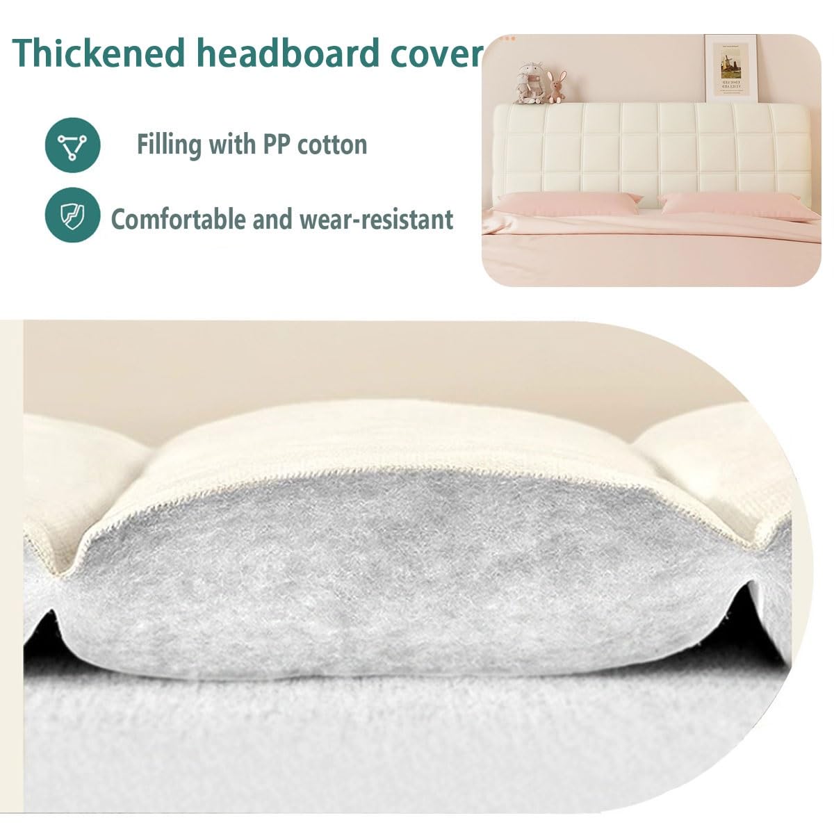 ENEN Kopfteilbezug Stretch 220cm Beige - Jacquard Bettkopfteil Hülle