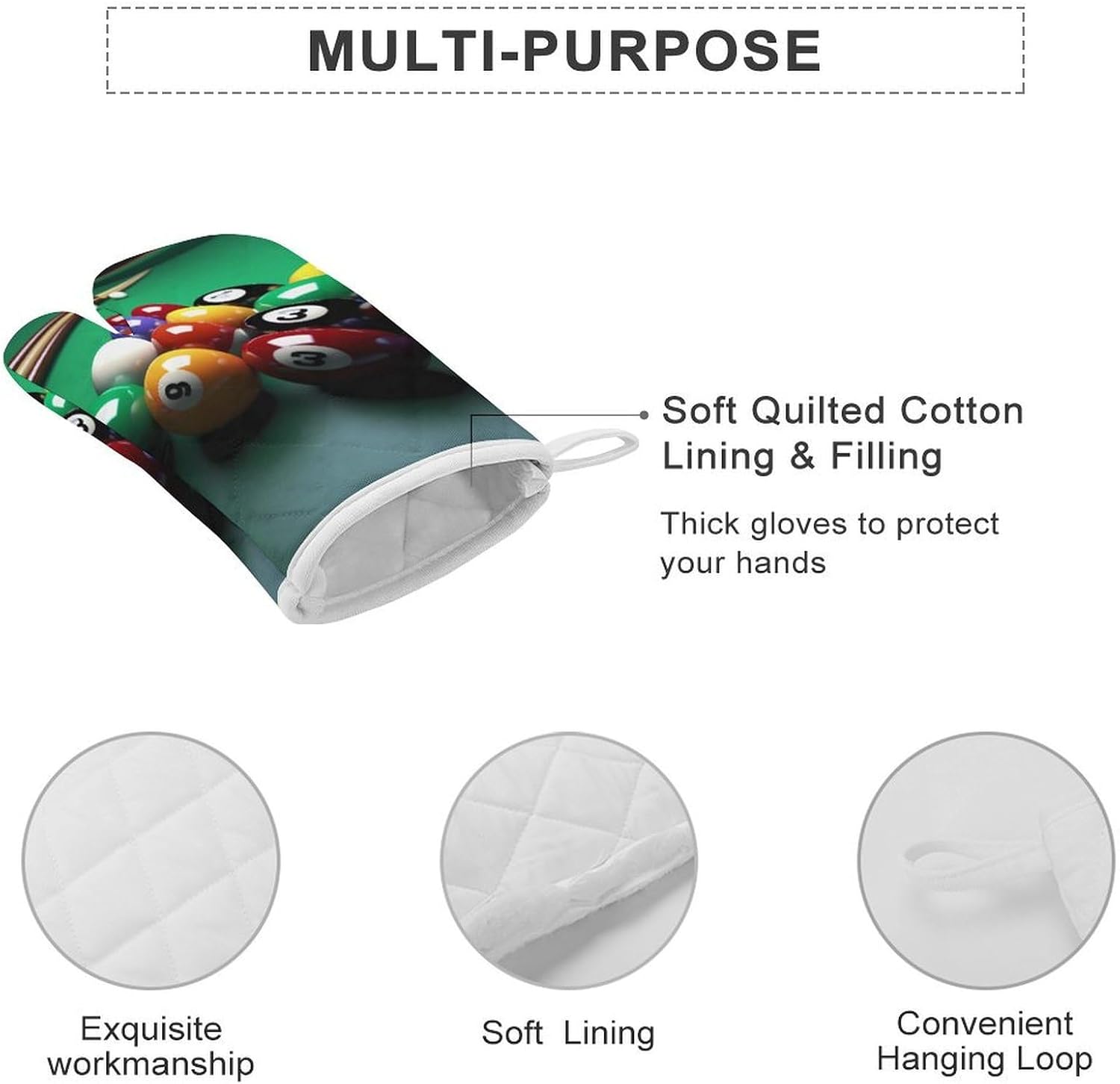 2 Pcs Oven Mitts Heat Resistant Kitchen Gloves Soft Safety Billiards Oven Glove for Microwave, Barbecue