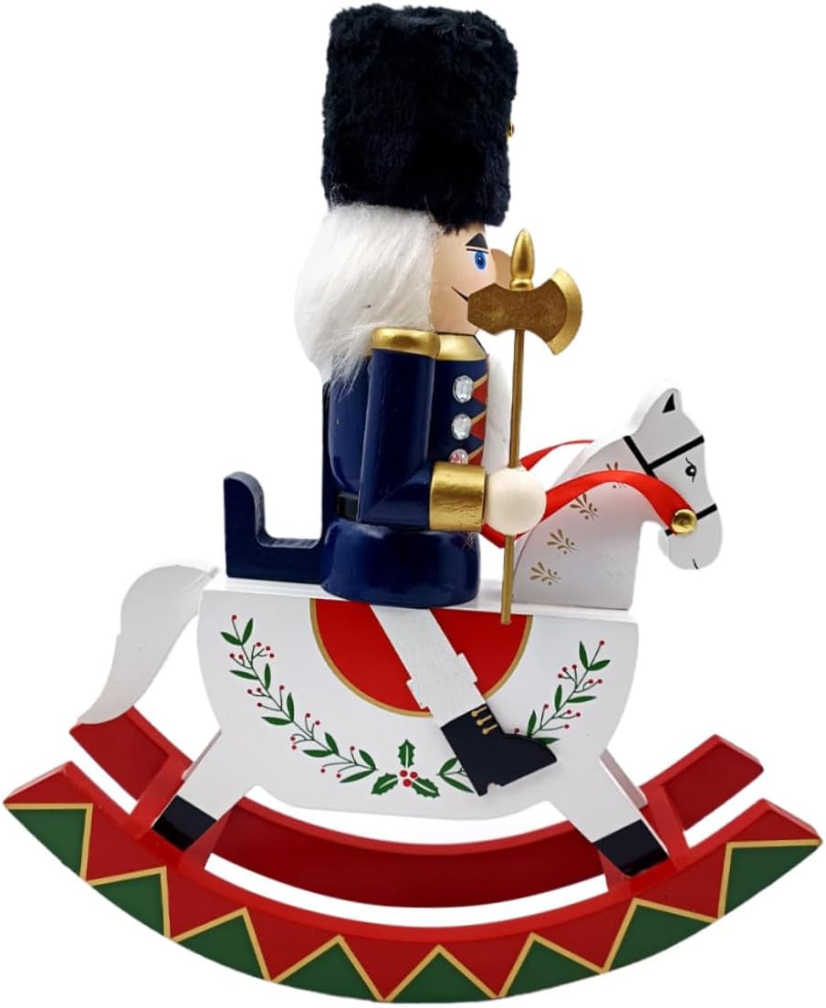 Wooden Christmas Nutcracker Figurine Large Guard on Horse Decorative Nutcracker Table Centerpiece for Home Garden Holiday Party