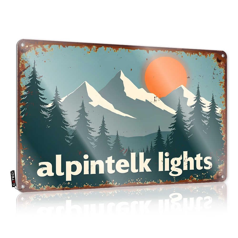 Fzfn Colour Alpine Lights: A Serene Mountain Sunset Scene Collection Old - Work Metal Wall Decoration Wall Art Decoration(20X30cm)