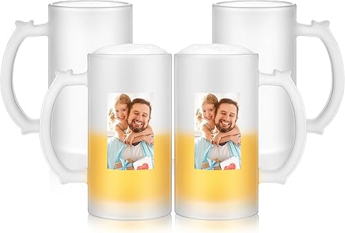 Mifoci 4 tazas de cerveza para sublimación, tazas de vidrio de 16 onzas que pueden añadir texto fotográfico o imágenes en un vaso de cerveza