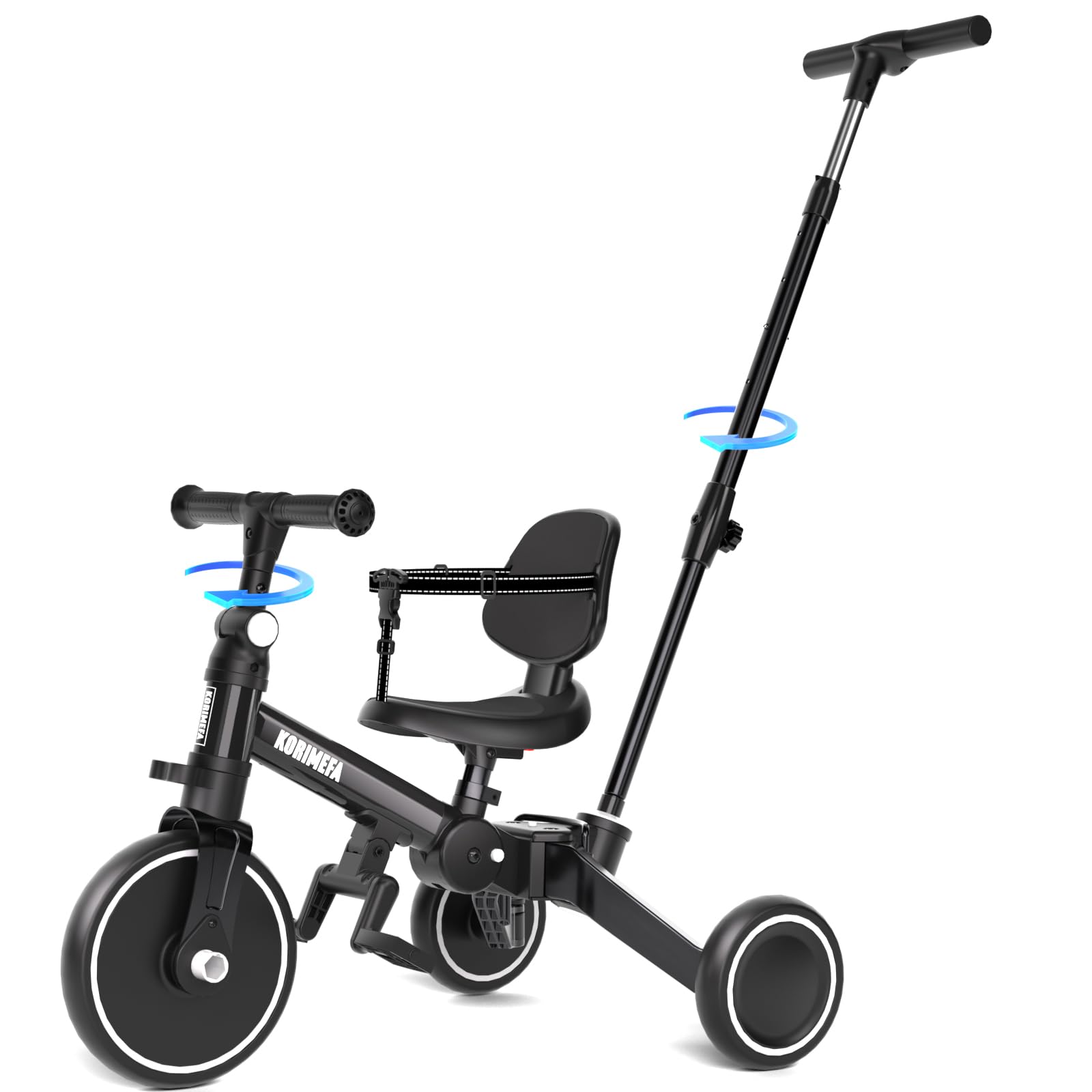 KORIMEFA Toddler Trike Tricycle for 1 2 3 years old with Push Handle, 5 in 1 Balance Bike Bicycle, Baby Infant Ride on Toy for Boys and Girls, Indoor Outdoor Gift Idea