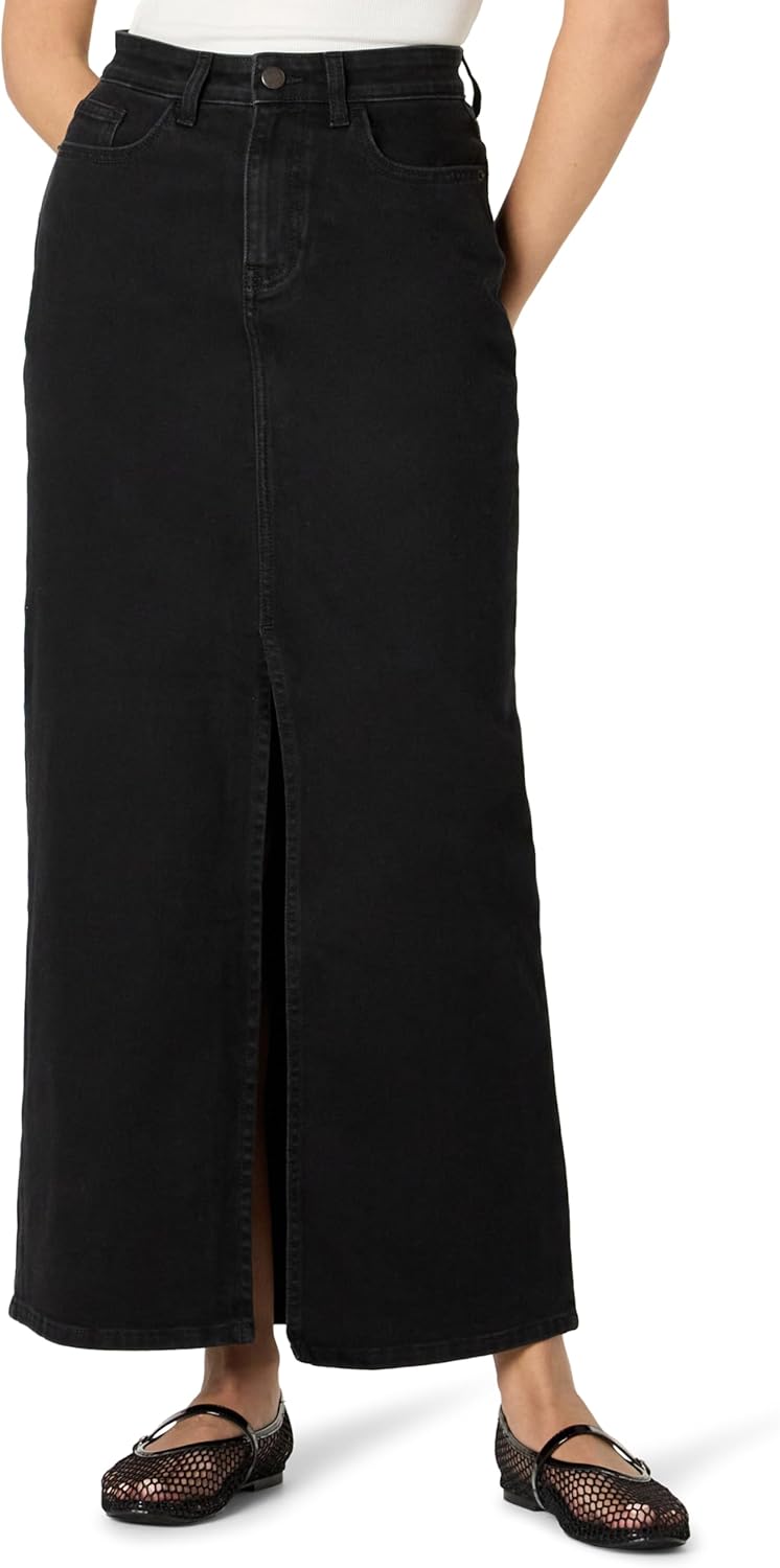 The Drop Womens Rylie Maxi Denim Skirt with Front Slit