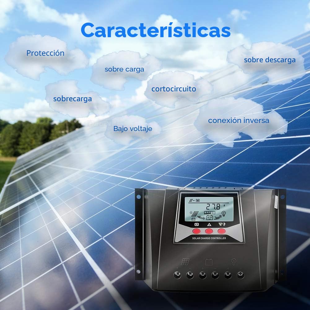 SolaMr 60A Controlador Solar de Carga 12V/24V/36V/48V Voltaje de Identificación Automática Regulador Inteligente con Pantalla LCD para Sistemas Solares Domésticos - WP6048D
