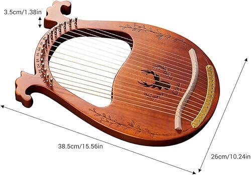 Miniatura 6 de Arpa de lira, arpa de lira de madera maciza de caoba de 16 cuerdas con llave de afinación, púa, cuerdas, bolsa negra y manual de instrucciones para