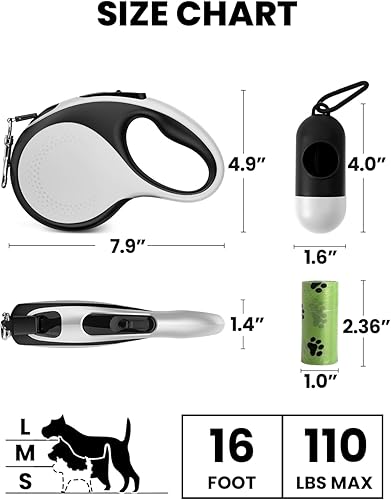 Miniatura 2 de Correa retráctil para perro con luz LED, correa de perro resistente de 16 pies retráctil para perros medianos y grandes de hasta 110 libras, 360 sin