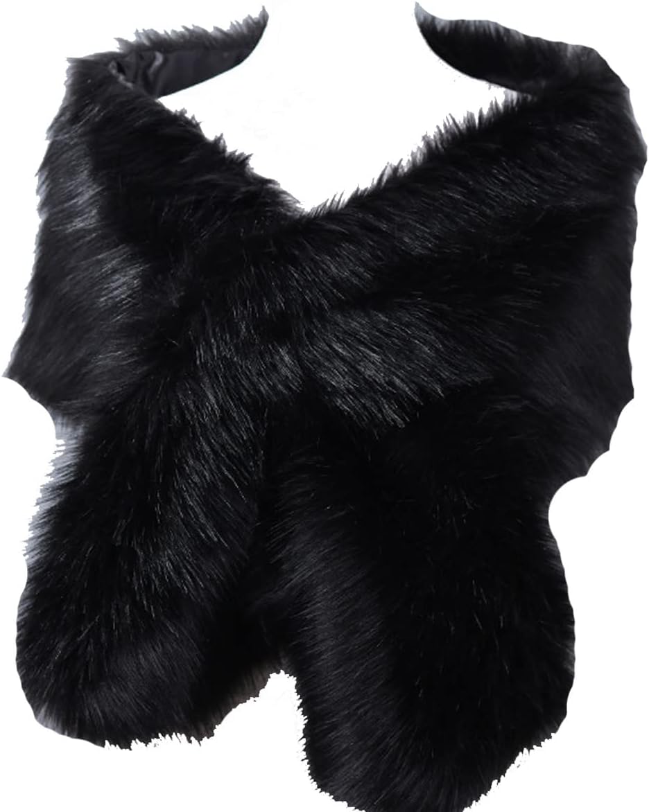 Helan Women's Faux Fur Warm Luxury Cape Coat Cloak Shawl Fur Wrap Bridal Stoles Wedding Fur Collar Shawl