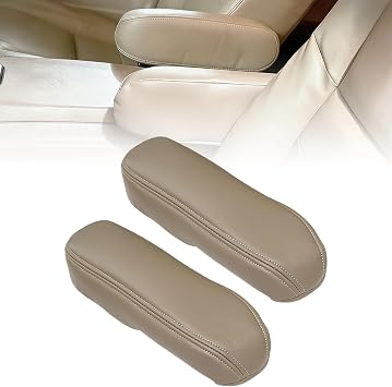 NLQR 2PCS Front Seat Armrest Cover Replacement Tan Microfiber Leather #NH, EH, LH, 4H Custom Fit for Ford F-150 F-250 F-350 F-450 F-550 Super Duty 1999-2007 & Excursion 2000-2005,Lariat XLT Sport