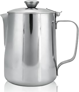Stainless Steel Pitcher with Lid, 600ml Stainless Steel Milk Frothing Pitcher Coffee Latte Frothing Art Jug Pitcher Mug Cup for Latte Coffee Art for Office Kitchen