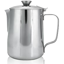 Stainless Steel Pitcher with Lid, 600ml Stainless Steel Milk Frothing Pitcher Coffee Latte Frothing Art Jug Pitcher Mug Cup for Latte Coffee Art for Office Kitchen