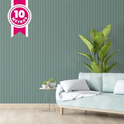 Papel de Parede Adesivo Ripado Madeira Em Tons de Verde Menta 10m