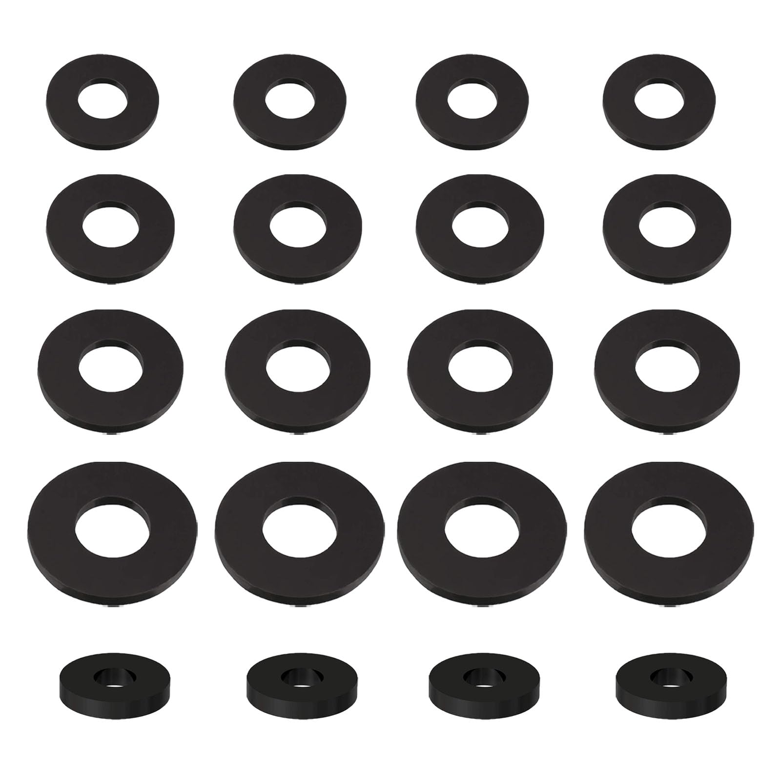 120 Pcs Rubber Washers, Shower Hose Rubber Washers Flat Rubber Washers Assortment Kit, Rubber Grommets Bolts for Screws Household Plumbing Appliances Faucets Glass Shower Door(12/16/20/23/30mm)