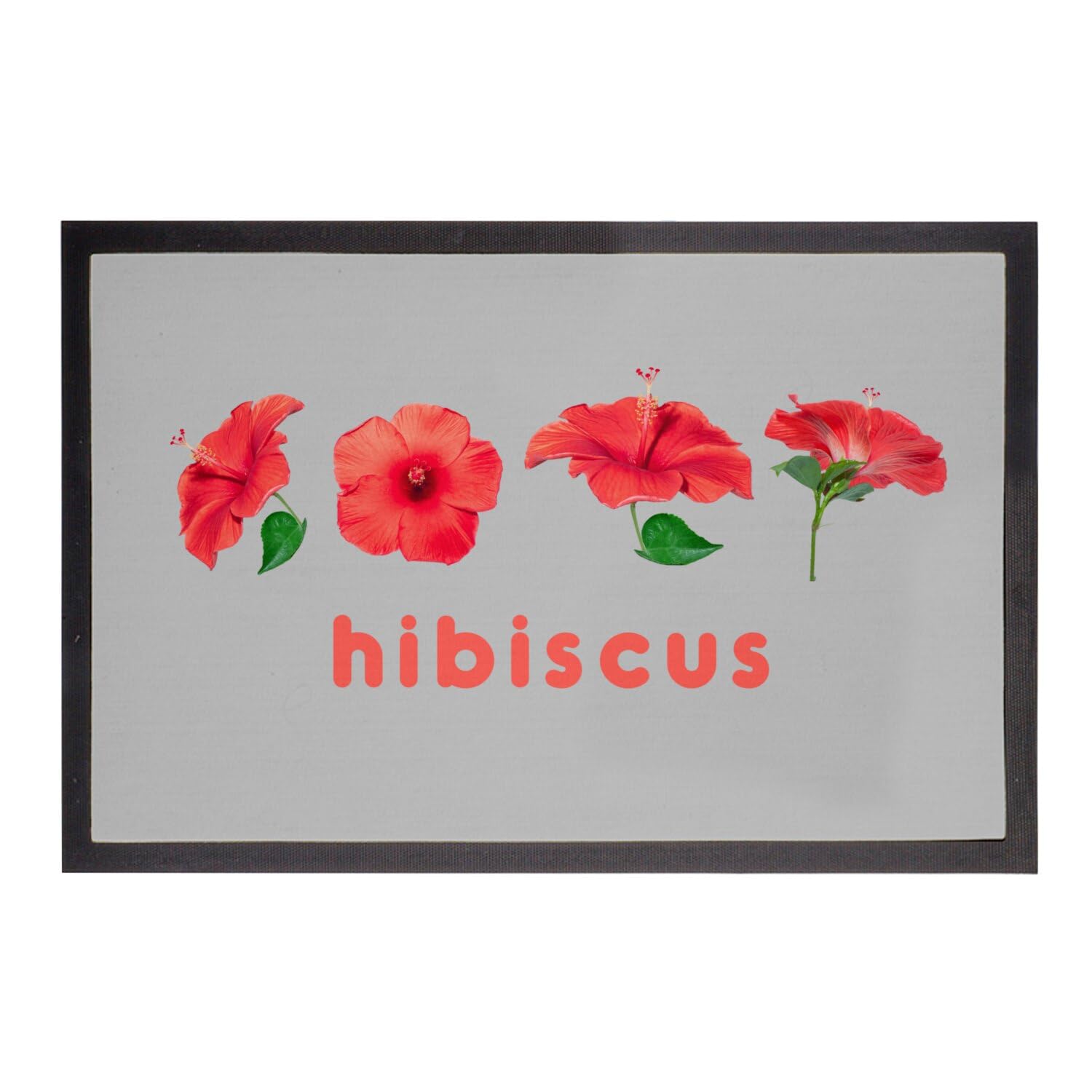 Paillasson gris hibiscus rouge 60x40cm au motif de fleurs minimaliste chic