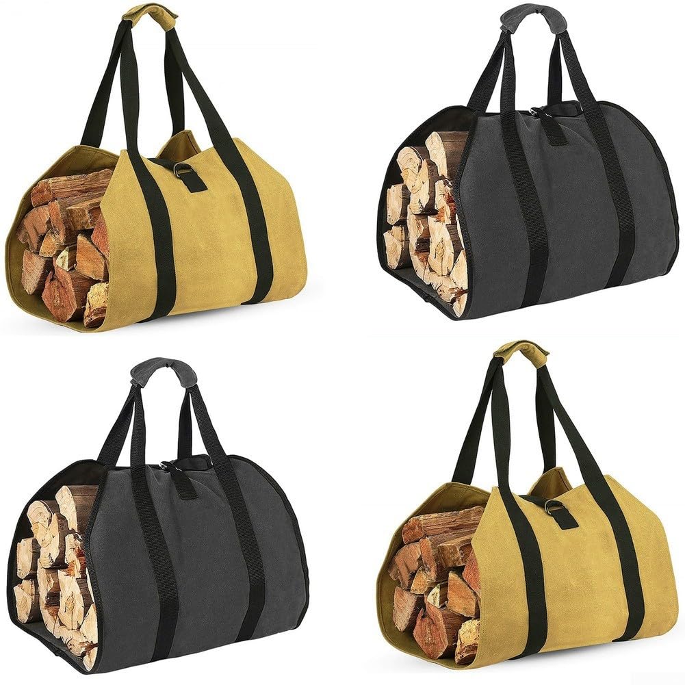Borsa portatile per legna da ardere, in tela resistente, con manici, grande capacità, impermeabile, per esterni, per legna da ardere, campeggio, giardinaggio, picnic (giallo scuro)