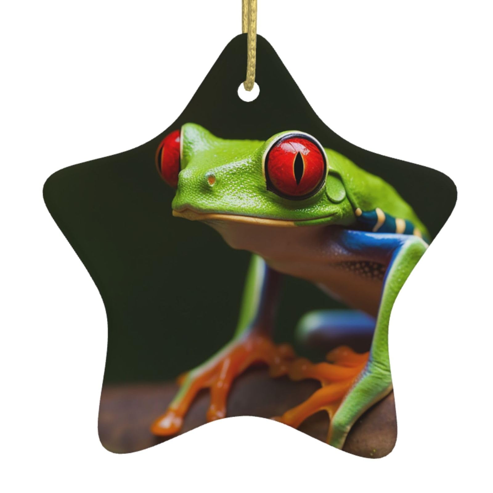 Ceramic Christmas Tree Hanging Ornaments with Gold Ropes Christmas Tree Decorations Star Ceramic Red Eyes Tree Frogs Pendant Keepsake Decorations for Holiday Xmas Gift Ideas