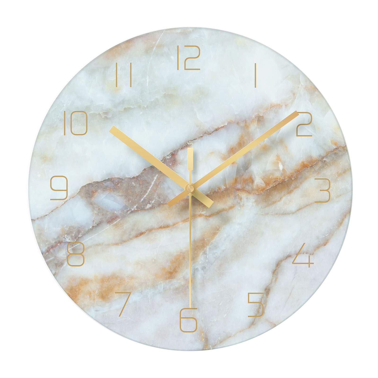 Fenteer Große Bauernhaus Wanduhr 12 Zoll mit Glas Marmor Wanduhr Schweigen Batterie Betrieben Moderne Glas Uhren für Wände/Wohnzimmer/Home Decor/Büro - Cyan